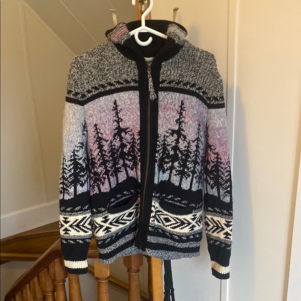 Scenic Black and Purple Tree Sweater